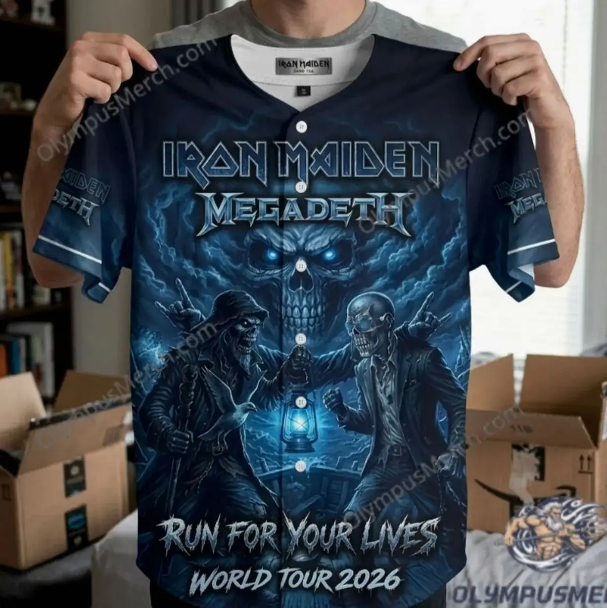 Iron Maiden Megadeth Run For Your Lives World Tour 2026 Baseball Jersey 5LT BEP