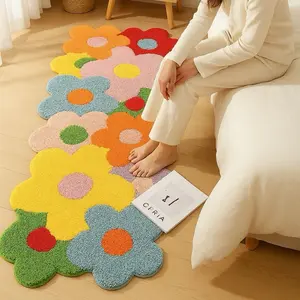 Bohemian Area Rug - Floral Tufted Soft Decorative Organic Cotton Rug, 22in-63in Non-Slip Indoor Carpet for Bedroom, Decorative Rug