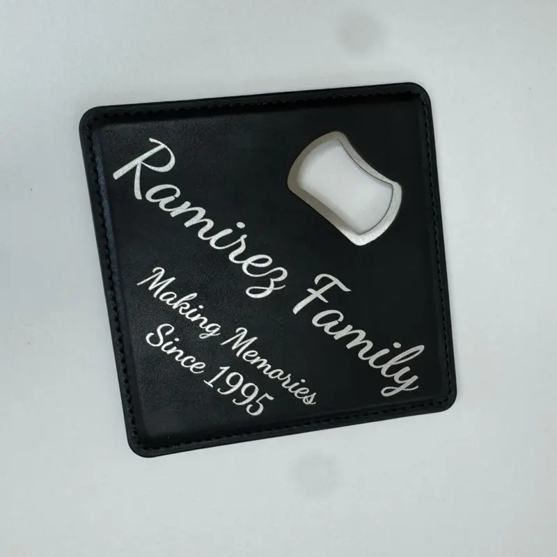 Premium Vegan Leather Magnetic Coaster & Bottle Opener – Custom Engraved*