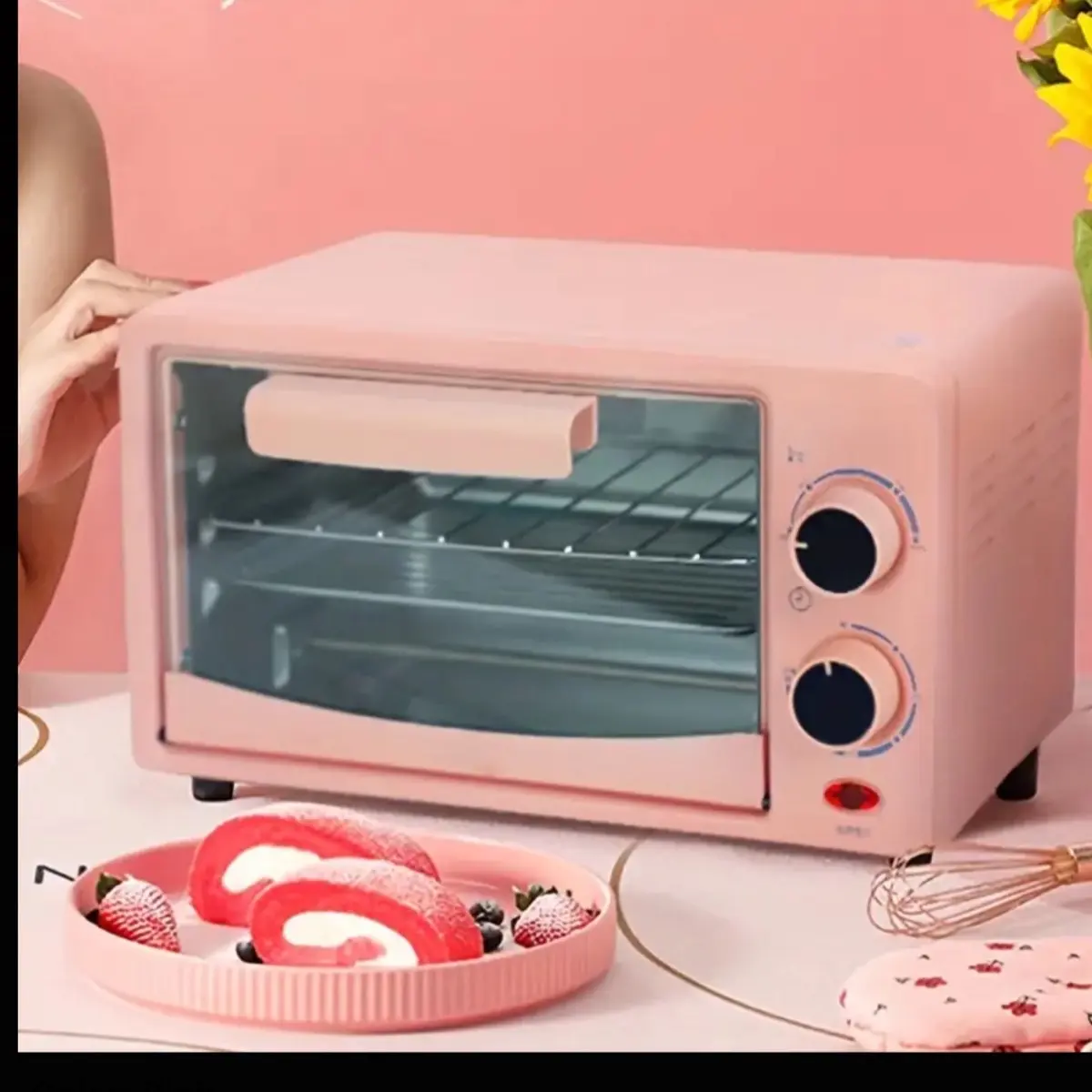 Pink oven air fryer, 12L multi-function countertop oven, make a different meal every day, toast, pizza warm