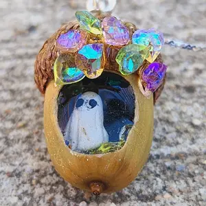 Handmade Geoed Inspired Acorn Ghost Necklace with Silver Chain