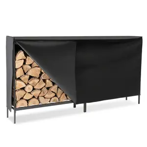 8FT Outdoor Firewood Log Rack with Waterproof Cover & Dual-Side Zipper Access – Heavy-Duty 400 LBS Capacity Steel Wood Storage Rack for Patio, Garden & Backyard