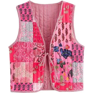 Cropped Floral Quilted Vest: Lightweight, Sleeveless ?C Ideal for Boho Picnics, Weekend Wanders & Trendy Looks