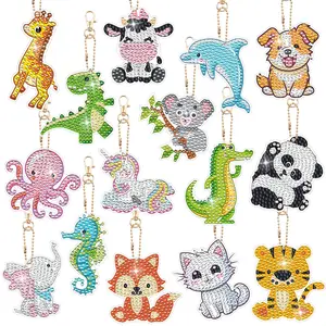 15PCS Diamond Painting Keychains Animal Diamond Art Ornaments Double Side Diamonds Key Rings DIY 5D Art Pedants for Beginners Birthday Crafting Home Party Decor