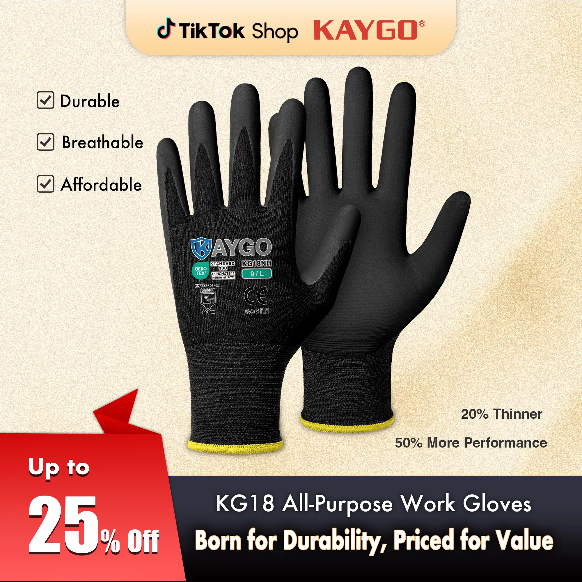 KAYGO Work Gloves for daily workers, home gardeners & tool users. All-day comfort. 15-gauge: flexible, durable & non-slip. Perfect for pruning, planting, yard cleaning, home DIY, auto repair, mechanical maintenance & light work at room temp