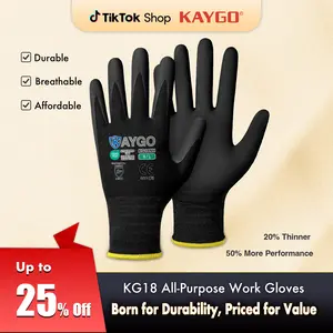 KAYGO Safety Work Gloves MicroFoam Nitrile Coated, KG18NB,Seamless Knit Nylon Glove with Black Micro-Foam Nitrile Grip, Ideal for General Purpose, Automotive, Home Improvement