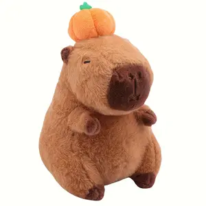 25cm/9.45in Festive Furry Pumpkin Cute Simulation Capybara Plush Toy Perfect Party Favor & Gift for Halloween, Thanksgiving, and Birthdays