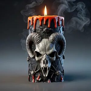 Dark Sacrifice Goat Head Skull Candle Silicone Mold, 3D Spider Web Embossed Wax Melt Mold, Burning Drip Effect Candle Maker
