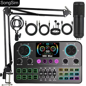 Professional Podcast Voice Changer Kit, Includes Microphone and Stand, 3 Channel Audio Input, OTG/USB Output, Suitable for Voicing, Speaking, Singing