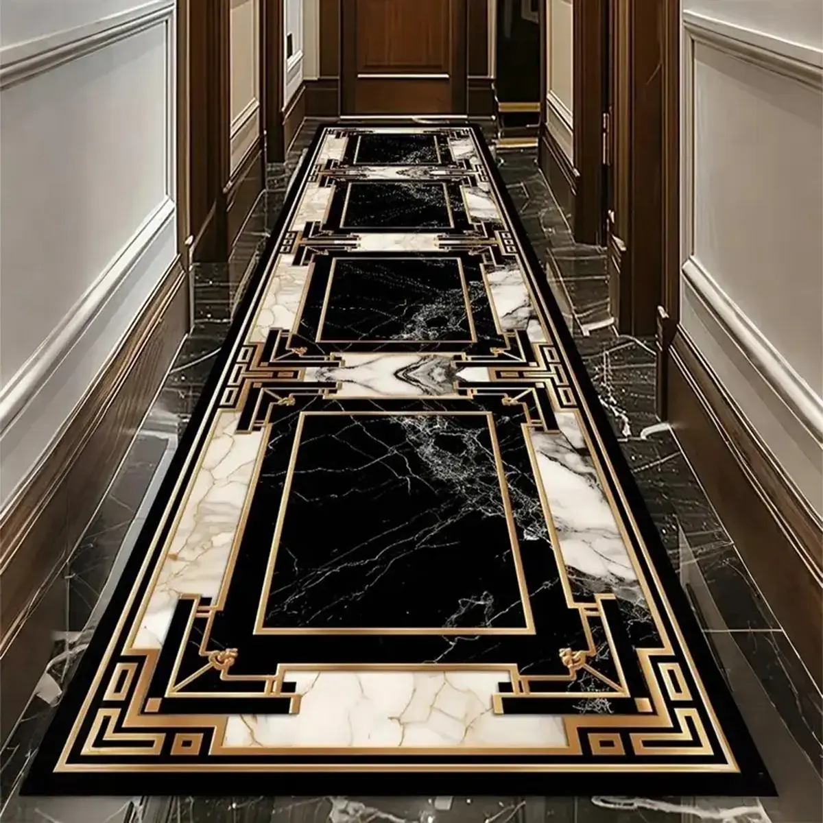 European Marble Pattern Hallway Rug, Luxurious Vintage Home Decor, Pet Friendly Non-Slip Mat, Soft Plush Foot Pad, Decorative Rug Mat, Decorative Mats