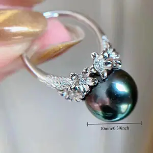 Women's freshwater Freshwater Pearls peacock green flower ring, adjustable range of 6-10 for the opening ring, fashionable accessory, perfect gift, suitable for daily use and parties, high-quality ring