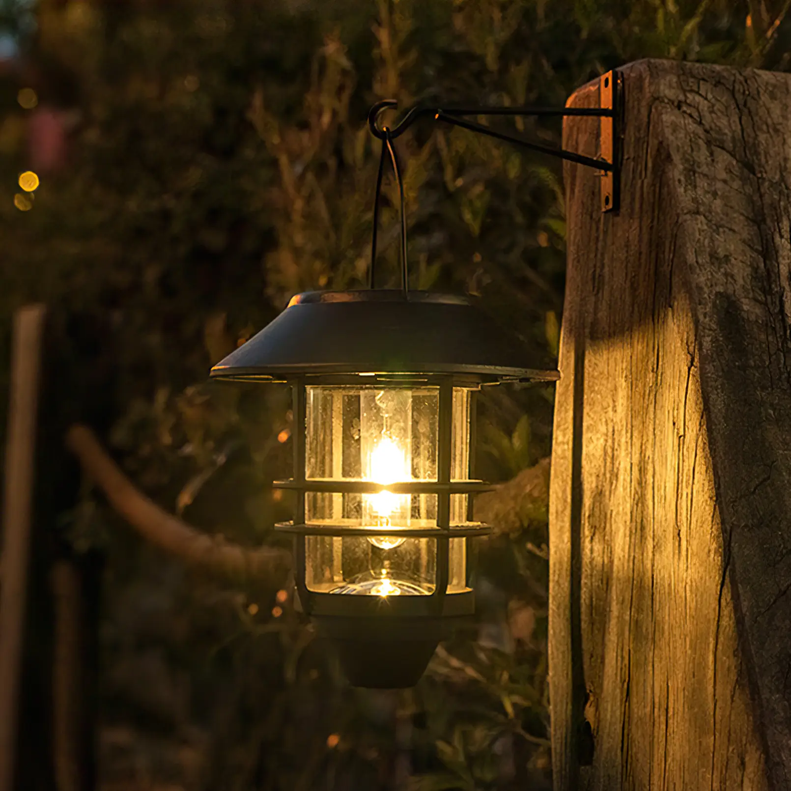 DERAYSION 2-Pack Solar Outdoor Lanterns - Multifunctional Lighting Accent with Built-In Batteries, Hanging Glass Metal Design, Wall Mount Bracket, Waterproof Auto Dusk-to-Dawn Warm White Decor for Fence, Patio