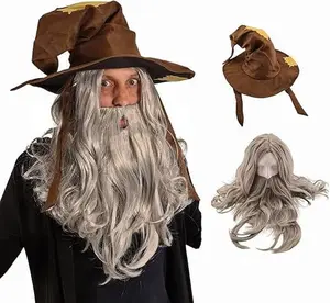 HandinHandCreations Wizard Wig and Long Beard with Wizard Sorcerer Costume Hat - All Included