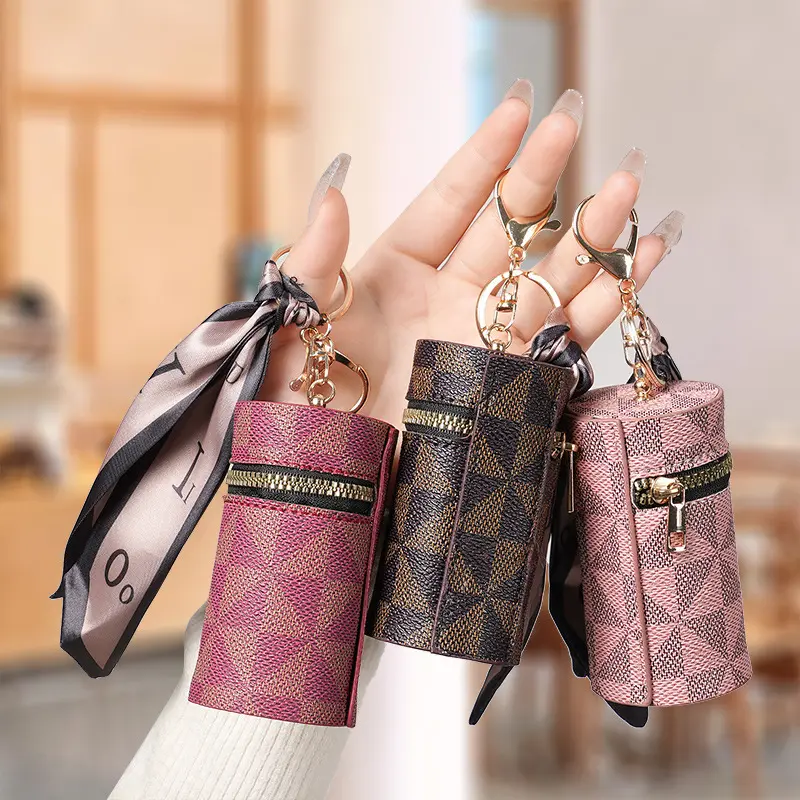 Women's Mini Zipper Keychain Wallet – Lipstick & Earbud Holder, Cute Bag Charm
