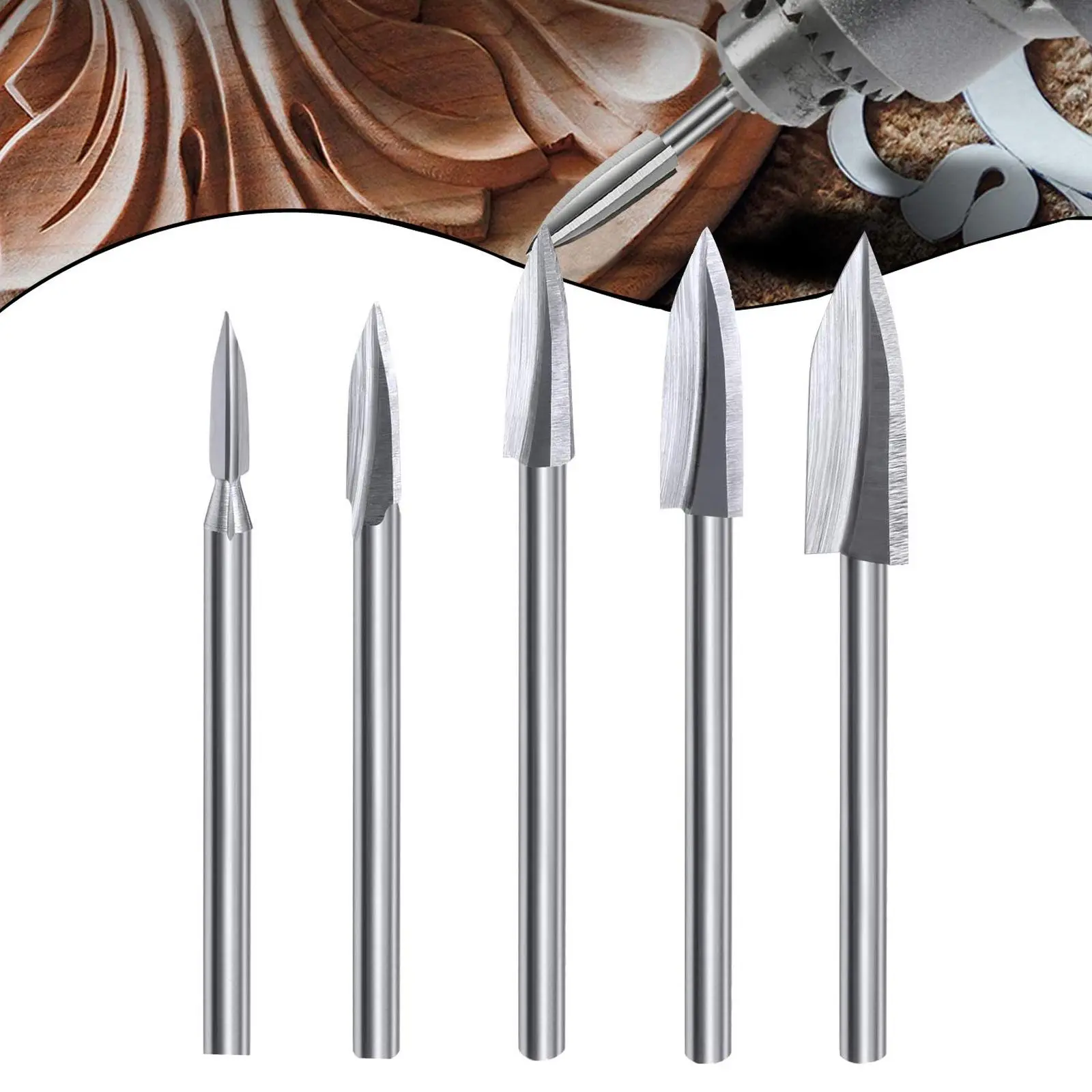Wood Carving Tools, 5 Counts/set HSS Woodworking Tools, Rotary Tool Carving Bit Set, Universal Tool for DIY Carving Drilling Micro Engraving Metal