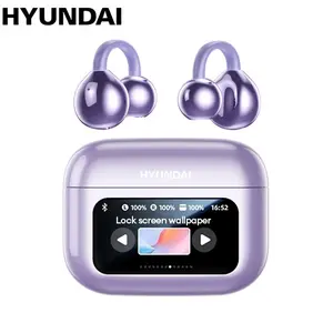 HYUNDAI M100 Clip-On Ear Headphones with Audio-Visual Touch Screen, Wireless Audio Headphones for Music & Phone Calls, Sport Waterproof & Sweatproof, with 2025 Bluetooth 6.0 for Faster, Stable Connection & Low Power Use