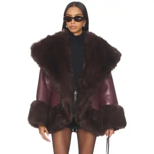 WeWoreWhat x REVOLVE Cocoon Faux Fur Jacket in Burgundy & Dark Brown