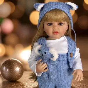 55cm (22in) Full Body Soft Vinyl Realistic Baby Girl Doll, Lifelike Newborn Princess with Blue Bear Knit Outfit, Matching Mini Koala Toy, White Sneakers, Collectible Birthday Christmas Gift, Baby Doll