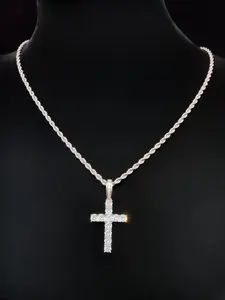 Artificial Zircon Cross Pendant Twist Chain Necklace Zirconia Cross Pendant, Punk Style Cross Chain Design Jewelry for Party, Daily Decor, Trendy All-match & Exquisite Jewelry for Birthday Gift