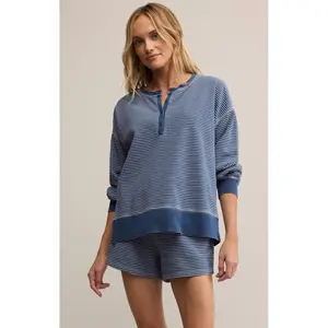 Z Supply - Apollo, Denim Striped Sweatshirt 3214 - Vintage Indigo