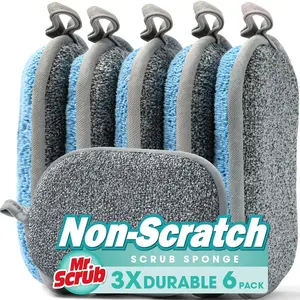 Sponges Kitchen Dish Sponge for Washing Dishes Cleaning Kitchen, All-Purpose, 6 Pack, Non Scratch, Rough Scrubbers Side for Non-Stick Cookware, Soft Microfiber Scrub Side for Dishes, Mr. Scrub MR. SCRUB