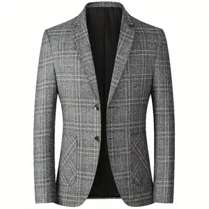TNZI Men's Plaid Long-Sleeve Blazer Coat - 1pc, Thin Suit-Collar, Button-Up, Loose Comfortable, Multi-Size for Spring & Autumn Casual Wear, Menswear Suit Coats
