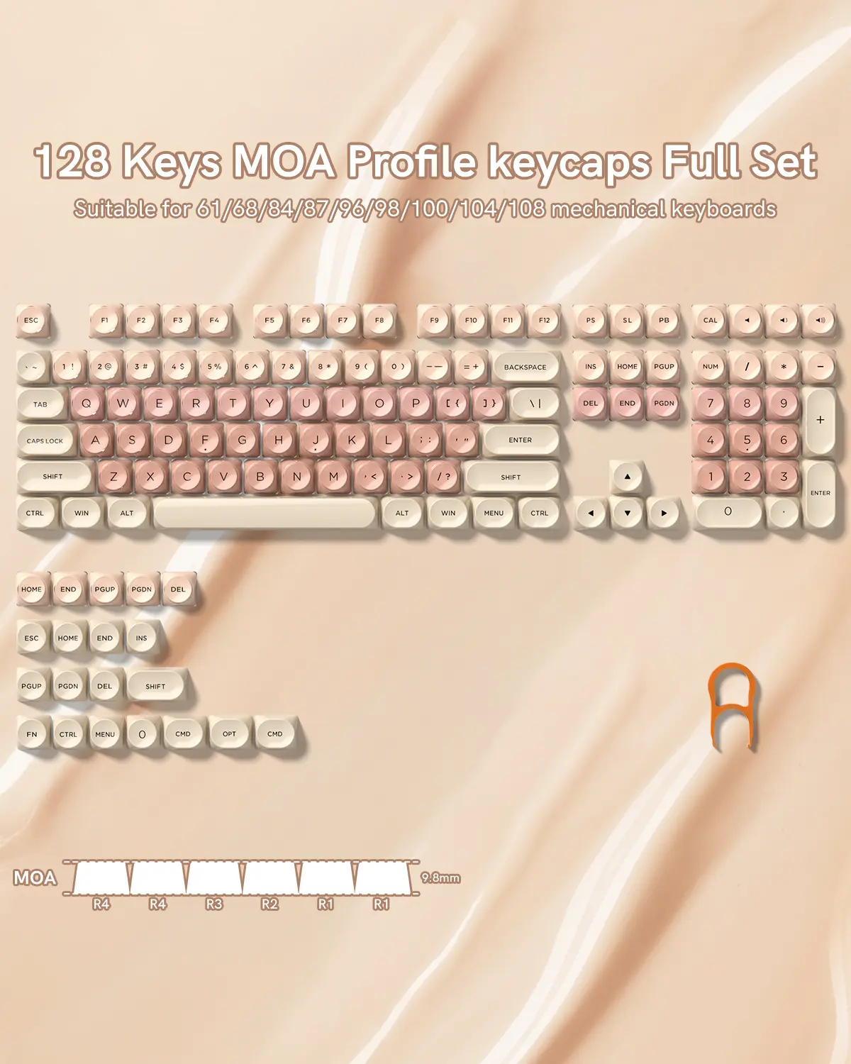 Womier 128-Key Double-Shot PBT Keycaps, MOA Profile, for Cherry MX Switch US Layout Gaming Mechanical Keyboard, Games