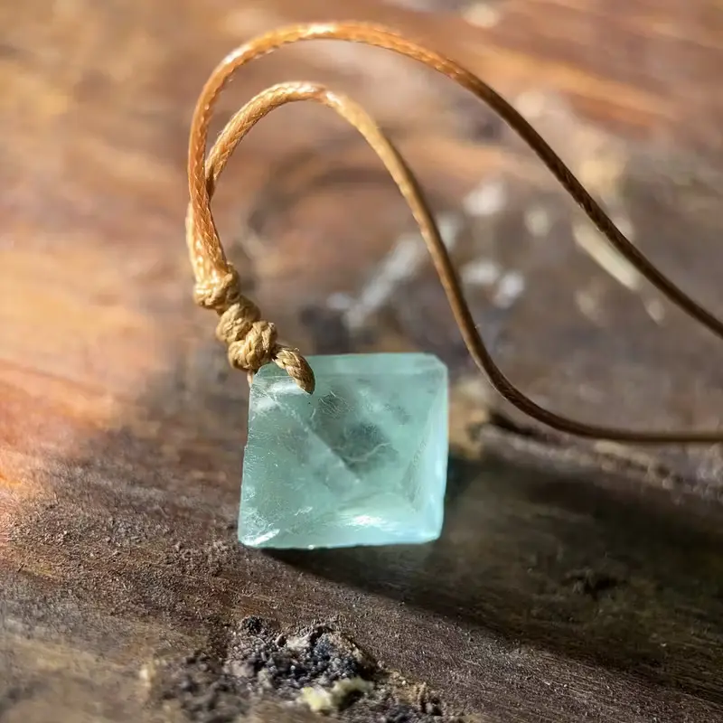Natural Raw Aquamarine Octahedron Pendant, Boho Macrame Healing Crystal Cord Necklace