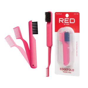 RED by KISS 2-in-1 Foldable Comb & Edge Brush w/ Travel Case