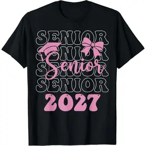 Senior 2027 Girls Class of 2027 Graduation Pink Bow T-Shirt