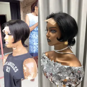 ShowRealHair 4x4 Lace Closure Wigs 8 Inch Bob Wigs for Black Women 4x4 Lce Wig with Wolf Tail Coiffure Pixie Cut Wigs 80s Mullet Pixie Wig Wolf Cut Wigs for Women Daily Party Cosplay 180% Density