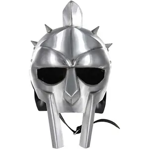 Medieval Warrior Roman Gladiator Helmet with Spikes 18 Gauge Carbon Steel Adjustable Straps for Authentic Historical Reenactments Includes Wooden Stand