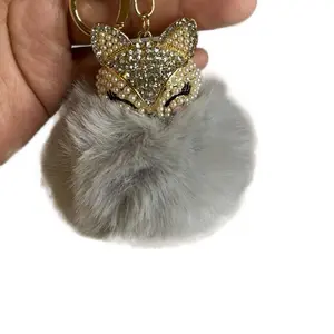 Rhinestone-Embellished Gray Puffy Fox Animal Charm - Puffy Charm, Versatile Bag Accessory or Keychain for Fashion Enthusiasts