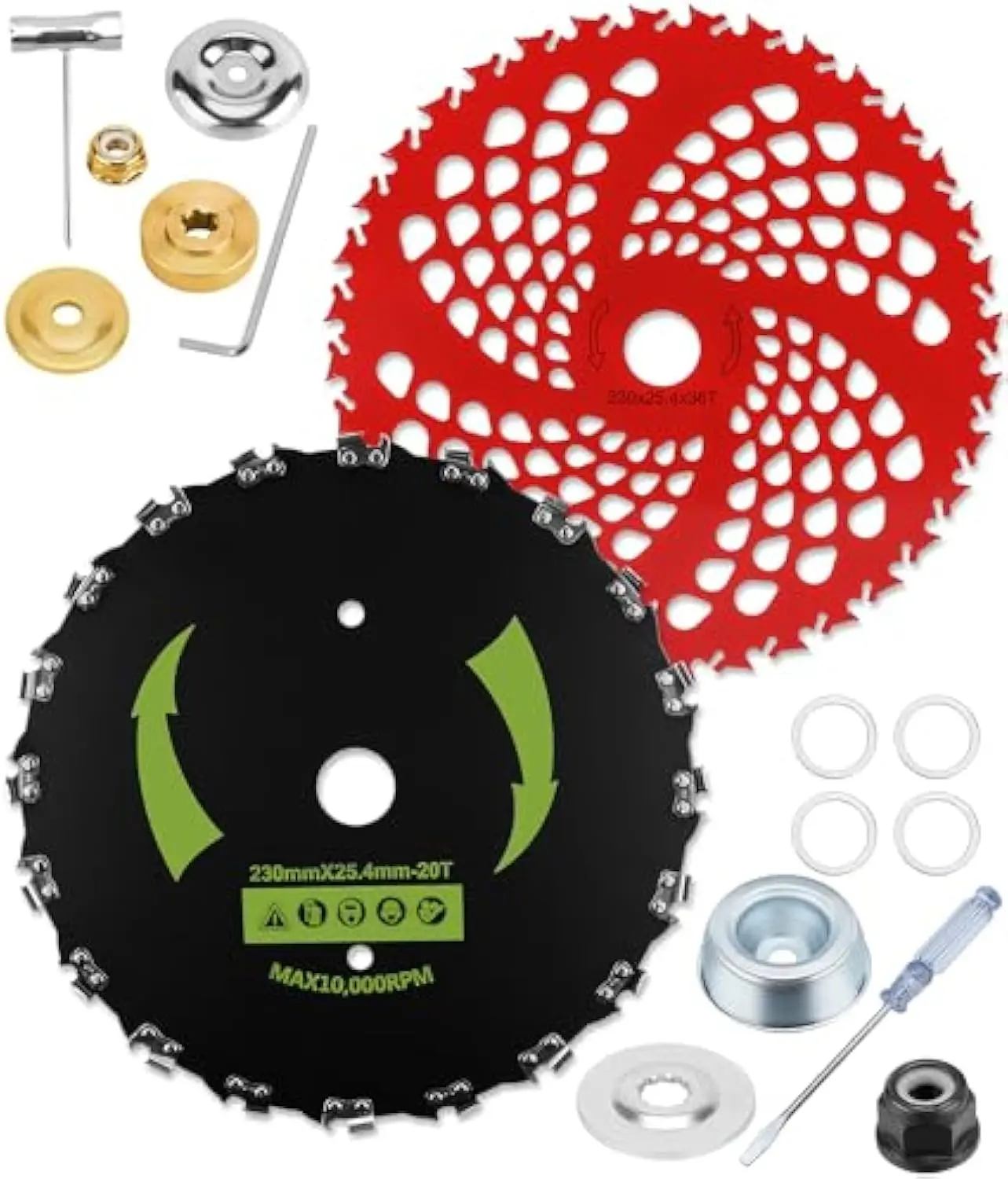 HK 9" x 20T Chainsaw Tooth Cutter, 9" x 36T Carbide Tip Brush Cutter Blades Weed Eater Blades for Brush Cutter, Trimmer, Weed Eater, Compatible with Husqvarna, Stihl, Fsx, and More