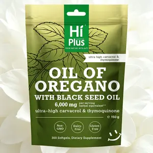 HiPlus 6000mg, 300 Count,Oil of Oregano + Black Seed Oil Softgels,  High Carvacrol, Immune Support & Antioxidant Boost, Non-GMO Plant-Based Supplement with Shilajit，daily routine support、complex supplement、ashwagandha zero sugar、 magnesium complex