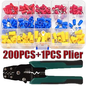 200pcs Wire Connector Kit, Male Female Insulated Terminals, Cold Press Terminal Ring, 22-10awg, Includes Crimping Tool