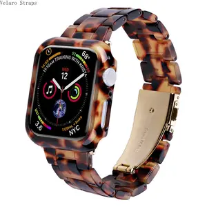 2026 New Tortoiseshell Resin Watch Strap with Protective Case, 2-in-1 Fashion Replacement Band & Cover Set for Smart Watch