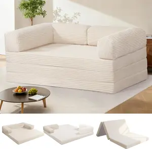 Tri-Fold Foldable Mattress, Convertible Folding Sofa Bed with Removable Arms & Washable Cover, All-in-One Portable Mattress Floor Sofa Bed, No Assembly Required & Non-Slip
