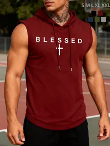"Blessed" Religious Slogan Hooded Sleeveless Tee - Minimal Faith-Based Top