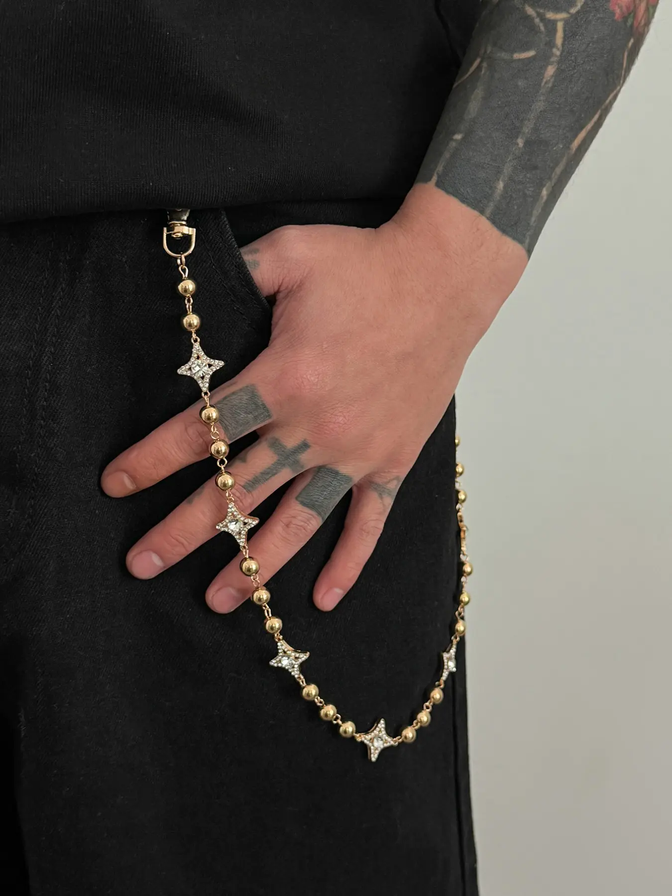 American Street Style Rhinestone Star Belt Chain, Trendy Belt, Cool Belts, Bead Design, Rhinestone Decorated Belt, Hip Hop/workwear Fashion Accessory, Cool Gift for Boyfriend/brother