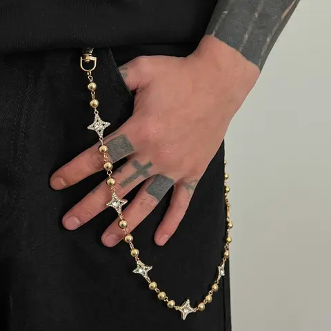 American Street Style Rhinestone Star Belt Chain, Trendy Belt, Cool Belts, Bead Design, Rhinestone Decorated Belt, Hip Hop/workwear Fashion Accessory, Cool Gift for Boyfriend/brother
