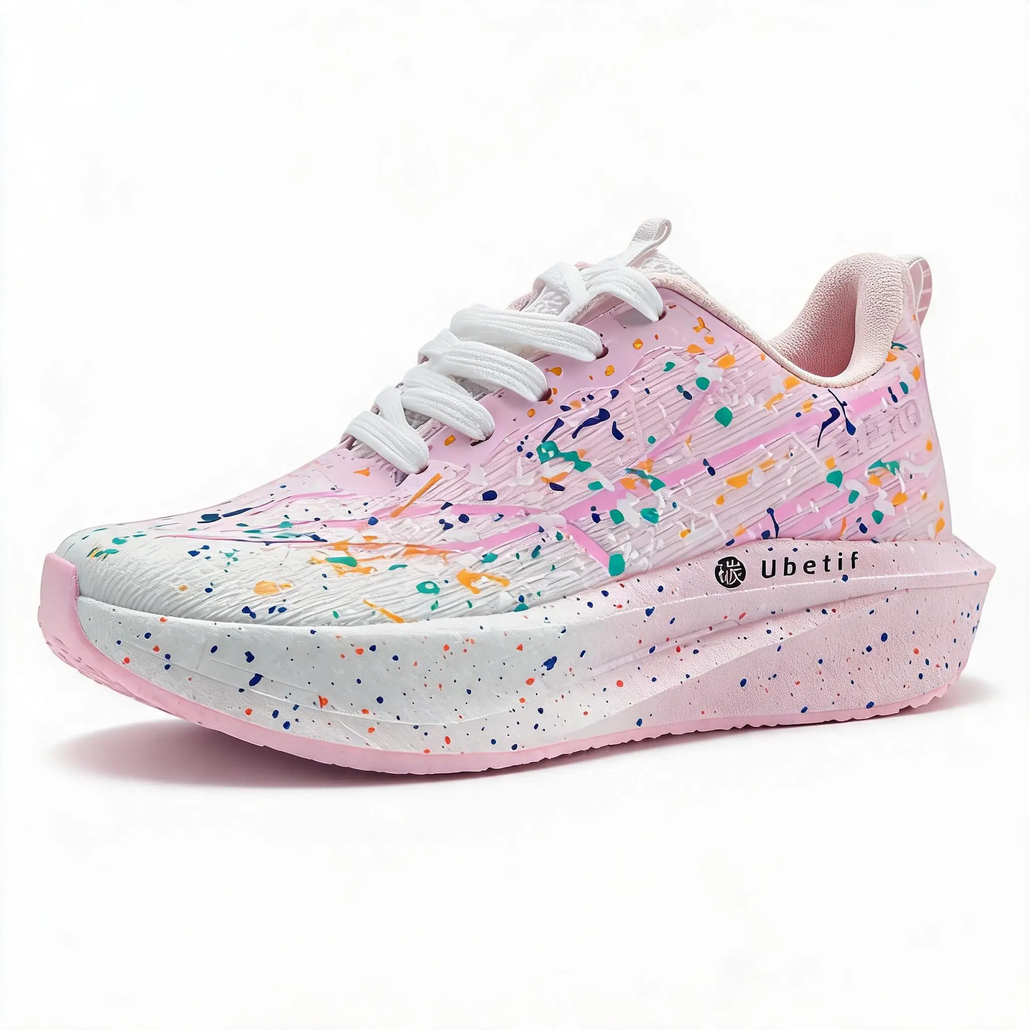 Ubetif Women's Splatter Print Knit Breathable Running Sneakers, Chunky Low Top Platform Casual Shoes for Daily Walking, Women's Fashion, Fashion Apparel, Sporty Chic, Ankle, Fabric, Cloth, Statement Shoes, Lace-Up, Eva Sole, All Seasons, Casual Outings, E