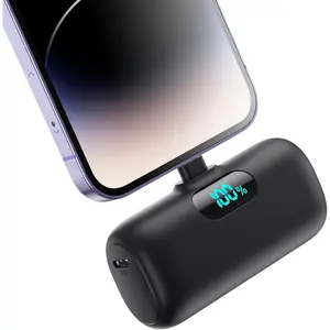 Mini Portable Charger for iPhone,Upgraded 5000mAh PD Fast Charging Battery Pack,LCD Display Cute Power Bank Portable Phone Charger for iPhone 14/14 Pro Max/13/13 Pro/12 Pro/11/XS/XR/X/8/7/6-Black