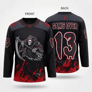 Grim Reaper #13 Heavy Embroidered Hockey Jersey Men Oversized Streetwear Long Sleeve Breathable Mesh Y2K Gothic Dark Stitched Tatami Premium Activewear Sports Concert Gift Birthday SpringStatements