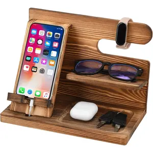 Wood Phone Docking Station, Bedside Nightstand Charging Station Organizer, Perfect Birthday Gifts for Men