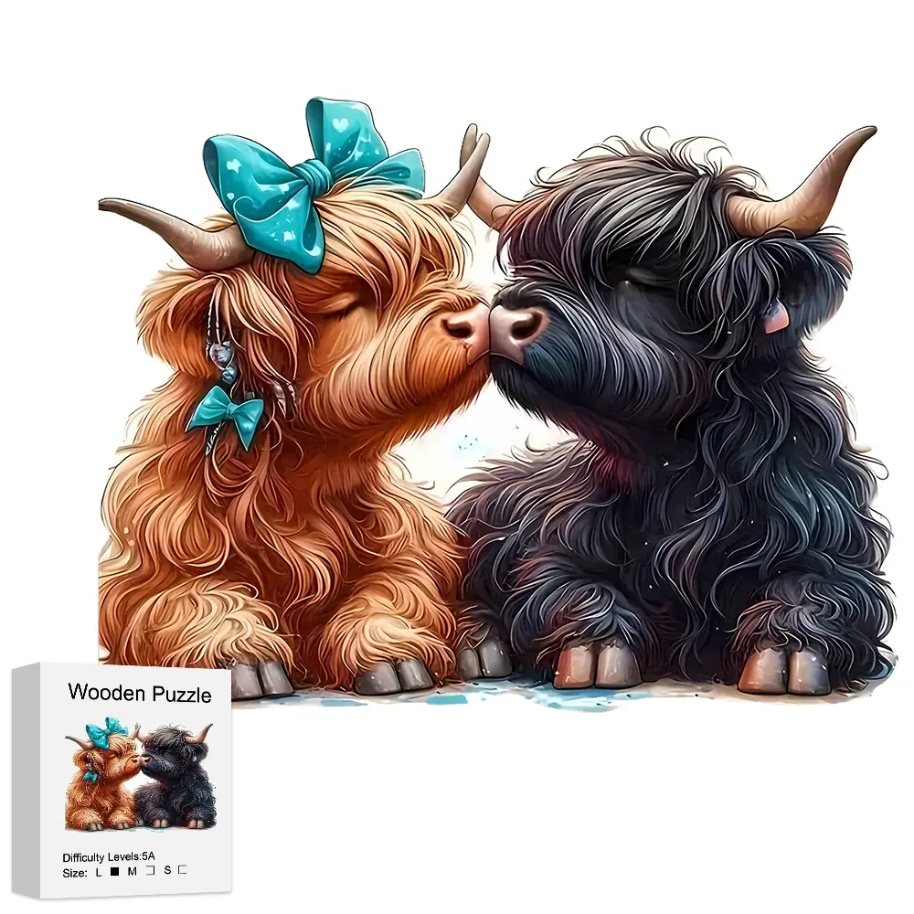 Unique Cow Kiss Wooden Handmade Puzzle, Irregular Animal Shape Jigsaw, Perfect Gift for Lovers & Friends, DIY Game, Fun Toy, Home Decor, Wooden Puzzles
