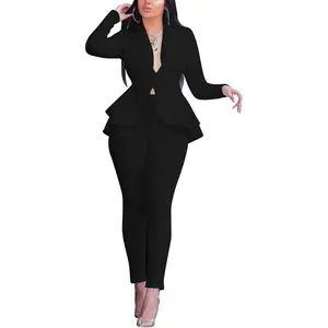 Women's Suit Sets 2 Piece Sets Sexy V Neck Business Casual Blazer Suit Pants Sets