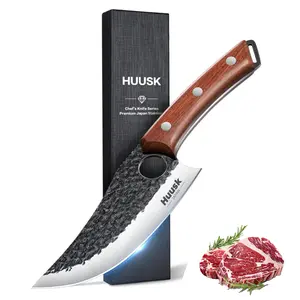 Huusk Viking Knife - A High Carbon Steel Japanese Chef Knife, Hand Forged Boning Knife with Ergonomic Wood Handle, Japanese Butcher Knife for Meat Cutting Cleaver , Perfect as a Birthday Gift for Men during Camping and BBQ