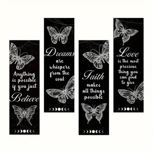 4pcs Set Butterfly Wall Decor, Artistic Inspirational Quotes Wall Art, Love Faith Believe Dream, Wood Wall Decor, Rustic Encouragement Signs