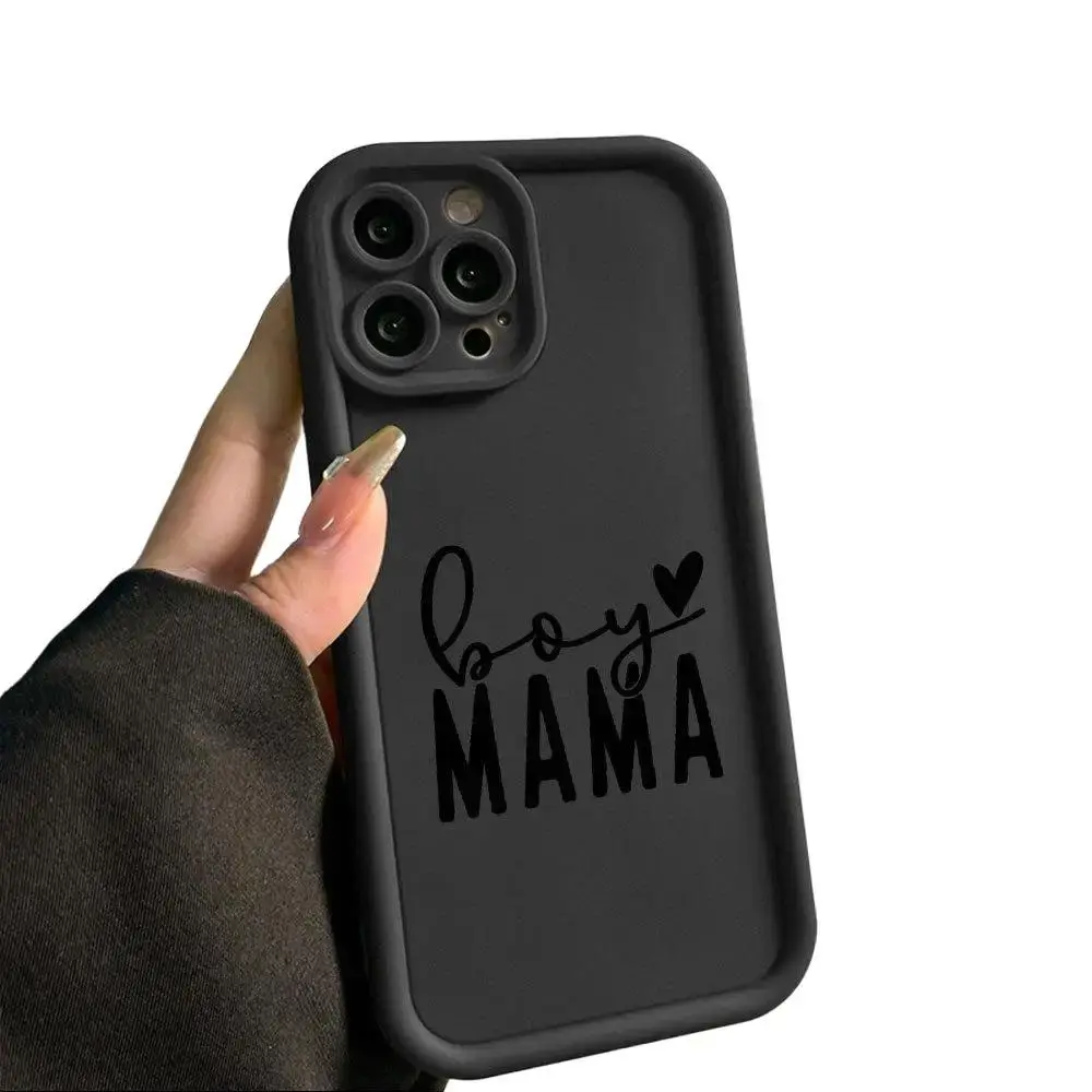 TPU Plastic Smartphone Casing for iPhone 13/14/15/16/17 (PLUS, PRO, MAX Series) - Handheld Devices Accessory with Boy MAMA Text Printing, Heart Pattern, Creative Cartoon Characters, Eye of Providence Motif